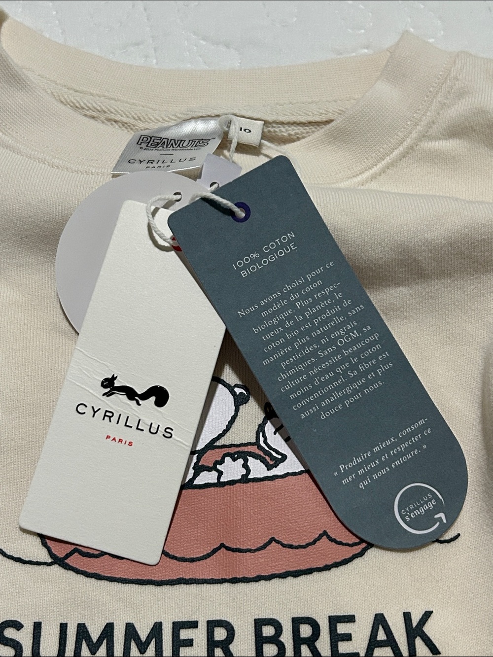 Cyrillus PEANUTS -Cream 'Summer Break' Snoopy Crewneck Sweatshirt Sz: 10 - Picture 5 of 6